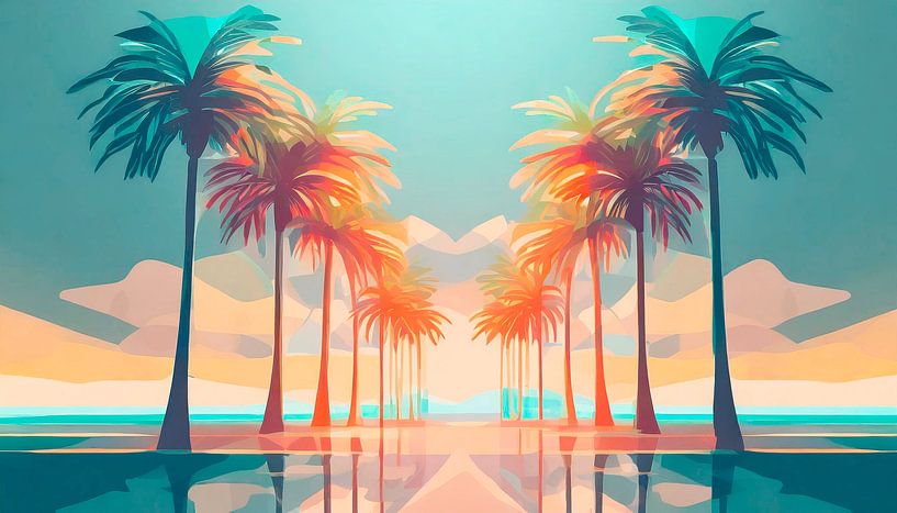 Palm trees with sunset by Mustafa Kurnaz