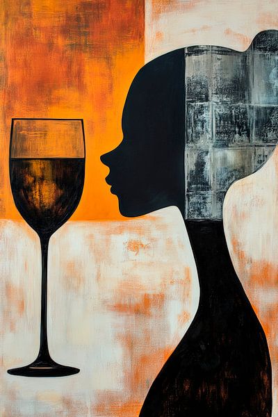 Silhouet van een vrouw met een wijnglas van Poster Art Shop