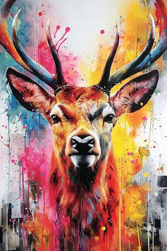 Kleurrijke pop-art herten in een uitbarsting van kleur van ARTemberaubend