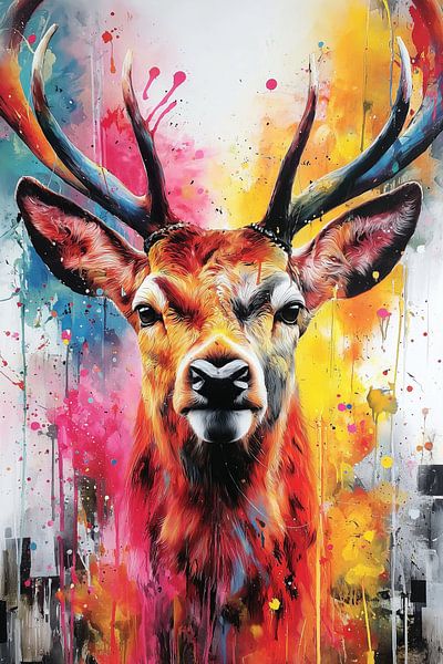 Kleurrijke pop-art herten in een uitbarsting van kleur van ARTemberaubend