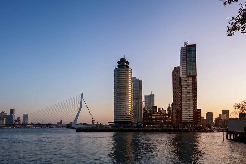 Panoramisch uitzicht op de Erasmusbrug en de kop van zuid in Rotterdam, Nederland. van Tjeerd Kruse