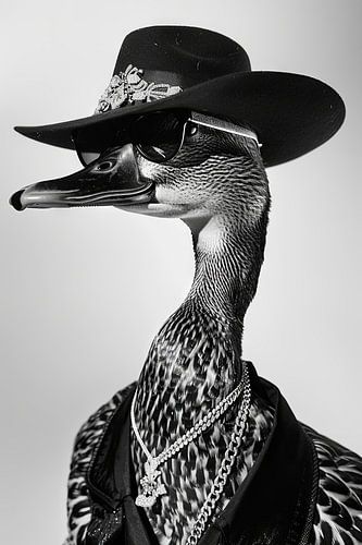 Elegante eend met zonnebril en cowboyhoed