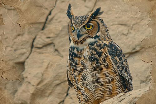 Majestueuze uil in abstracte sepia stijl