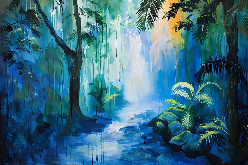 Abstract modern painting of forest landscape by Art & Soul Creations