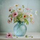 Pastel-coloured summer flowers in glass vase. by Vlindertuin-Art thumbnail