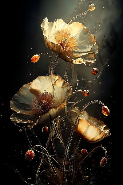 Papaverbloemen in Goud no.3 van Studio BB
