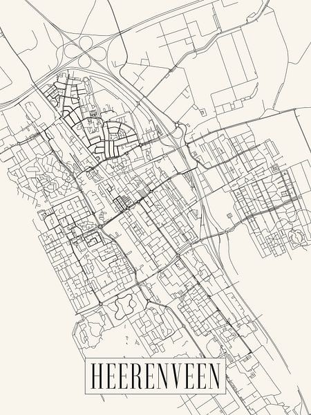 Stadtplan Heerenveen - Stadt - Light version - Friesland Karte von Locus Studio