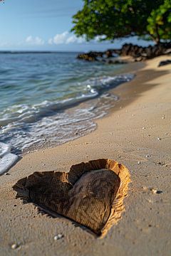 Houten Hart op Verlaten Strand van Art & Soul Creations
