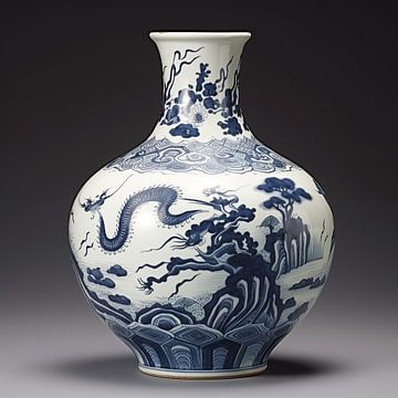 Chinese vaas blauw/wit donkere achtergrond van TheXclusive Art