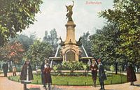 Historic postcard with image of the Wilhelmina fountain in Rotterdam