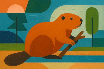 Beaver in nature illustration. by Gallery Hoppenbrouwers
