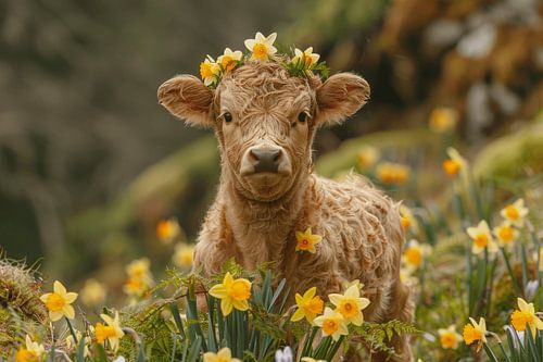 Lentekalf in een narcissenveld - Een vleugje plattelandsleven voor je huis