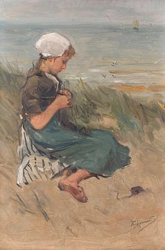 Strickendes Mädchen auf einer Düne, Bernardus Johannes Blommers