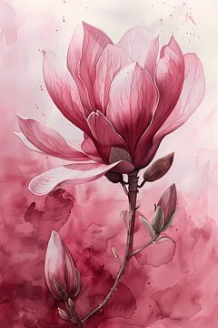 Watercolor pink blossom flower by haroulita