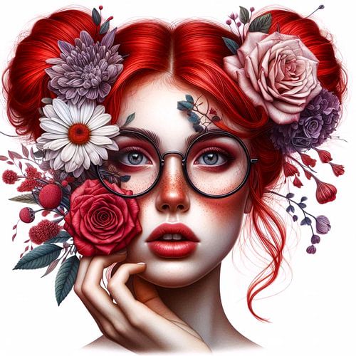 red hair with flowers