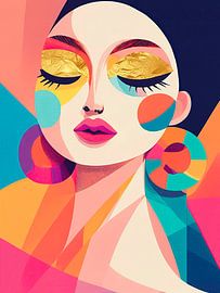 Modern Abstract Pop Art Portrait with Gold Accents by Studio Pieternel
