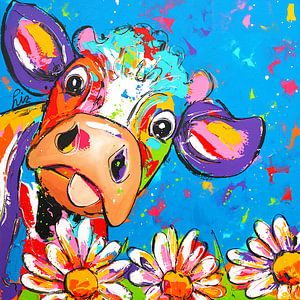 Bunte Kuh mit Blumen
