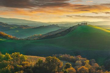 Herfstlandschap in Crete Senesi, Toscane van Stefano Orazzini