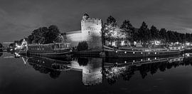 Panorama of the Thorbecke canal in Zwolle in black and white by Fotografie Ronald