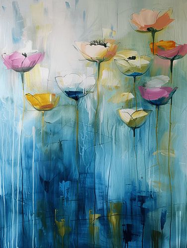 Wildblumen in einem blauen Feld von Blumen