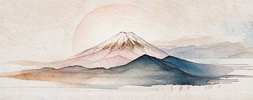 ZEN Art Gemälde: Japanisches Aquarell des Berges Fuji von Studio Pieternel