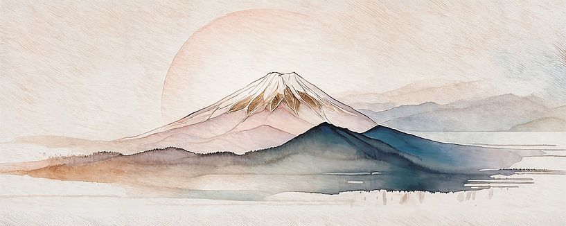 ZEN Art Gemälde: Japanisches Aquarell des Berges Fuji von Studio Pieternel