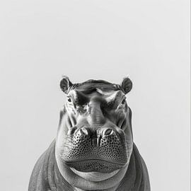 Nijlpaard in zwart-wit van Poster Art Shop