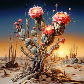 Flowering cactus surreal desert sand landscape by gm_designs