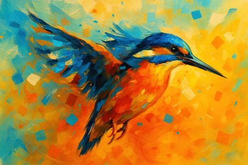 Ijsvogel met abstracte dynamiek
