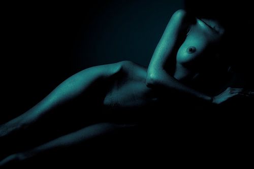 Artistic Nude of a Woman in Split Tone Blue by Art By Dominic