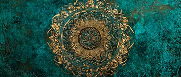 Goudpatroon op groenblauwe achtergrond van Poster Art Shop
