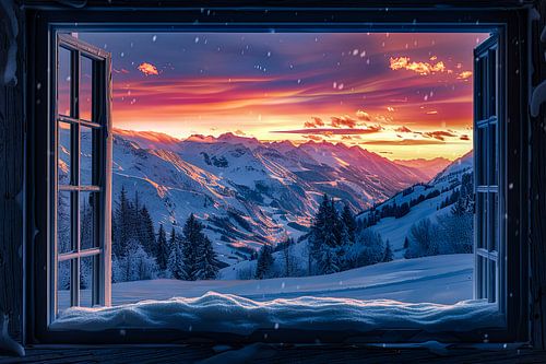 kijk uit het raam met zicht op een prachtig landschap