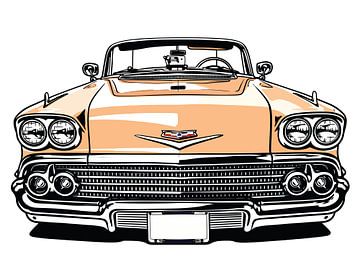 Retro Classic Convertible Front Pop Art Portrait by Ramy Salah Hefny
