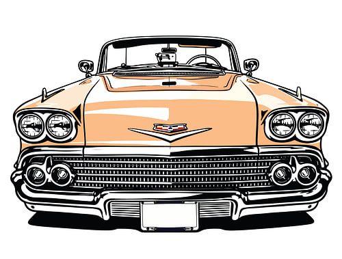 Retro klassieke cabriolet met popartportret aan de voorkant
