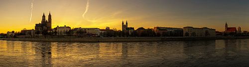 Magdeburg Skyline Panorama at sunset