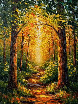 Original-Ölgemälde auf Leinwand, handgemalter Waldweg, Struktur und Impasto-Stil