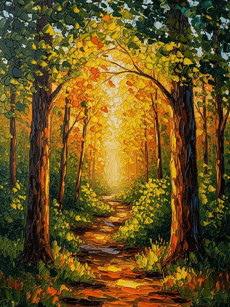Peinture à l'huile originale sur toile, chemin forestier peint à la main, style texturé et empâté par Artistic