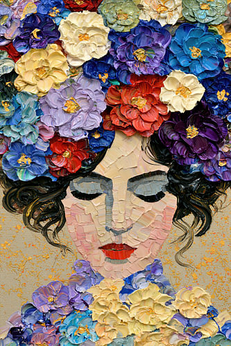 Mosaic of the Soul – A Modern Portrait of a Woman in Blue and Gold