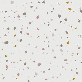 Abstract Terrazzo wallpaper in pink, brown, grey and white. by Dina Dankers
