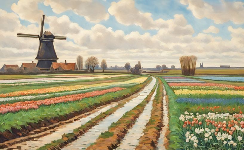 Flowering tulip fields by Kees van den Burg