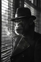 Stylish monkey portrait in black and white with cigar
