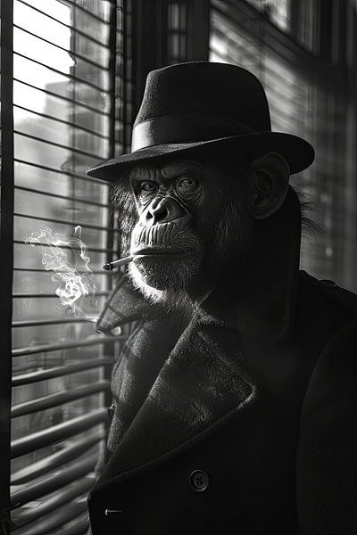 Stylish monkey portrait in black and white with cigar by Poster Art Shop