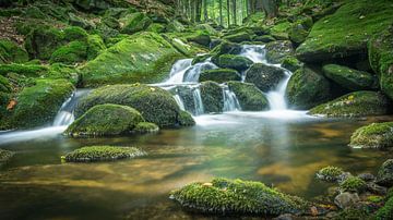 Een waterval in het bos in Beieren van Tobias Luxberg