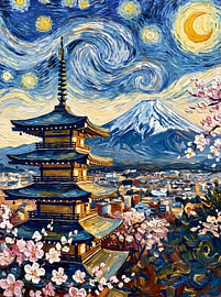 Starry Pagoda Mount Fuji sur HUGO