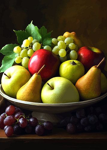 Stilleven met fruitschaal in warme kleuren