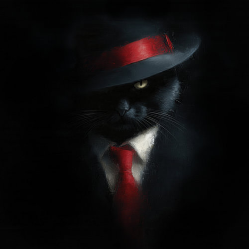 Portrait abstrait d'un chat noir à la manière de la mafia sur TheXclusive Art