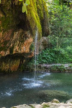 beautiful waterfall on a moss covered rock in luxembourg by ChrisWillemsen