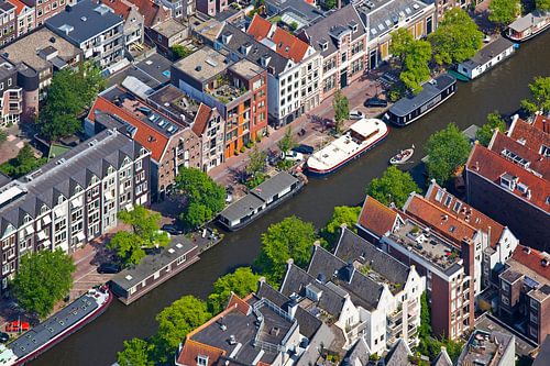 Luchtfoto grachtenpanden Amsterdam