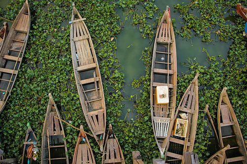 Traditionele vissersbootjes in Myanmar