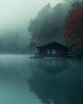 Herfstmeer in de mist van fernlichtsicht